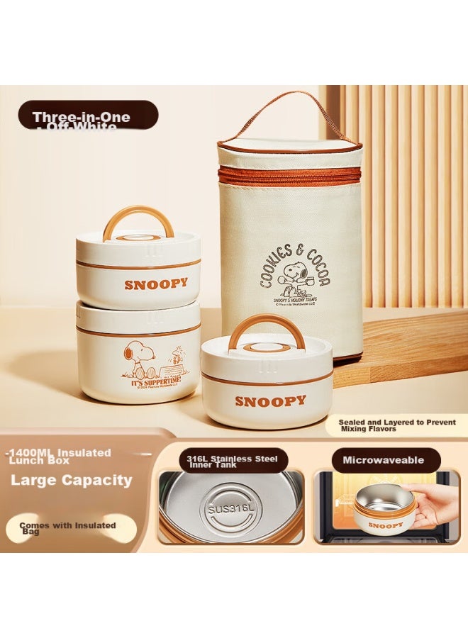 Snoopy Insulated Lunch Box, Office Worker Bento Box, 316 Stainless Steel Lunch Box, Large Capacity Insulated Container For Students, 3-layer - Image 1