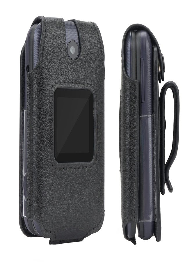 جراب BELTRON الجلدي المصمم خصيصًا لهاتف Alcatel Go Flip 4 / TCL Flip Pro - غطاء آمن ومناسب تمامًا مع حماية مدمجة للشاشة ومشبك حزام معدني دوار (أسود) - Image 1