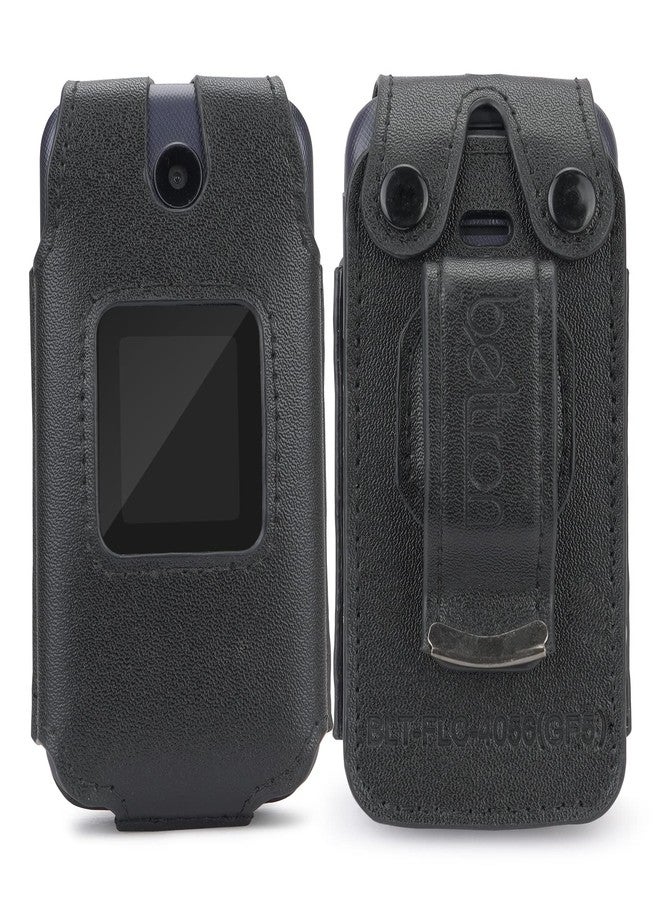 جراب BELTRON الجلدي المصمم خصيصًا لهاتف Alcatel Go Flip 4 / TCL Flip Pro - غطاء آمن ومناسب تمامًا مع حماية مدمجة للشاشة ومشبك حزام معدني دوار (أسود) - Image 2