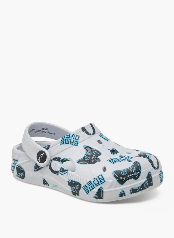 Aqua Gamer Print Clogs with Backstrap