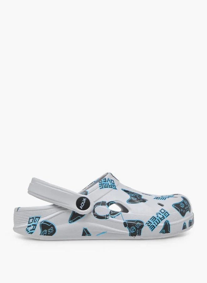 Aqua Gamer Print Clogs with Backstrap
