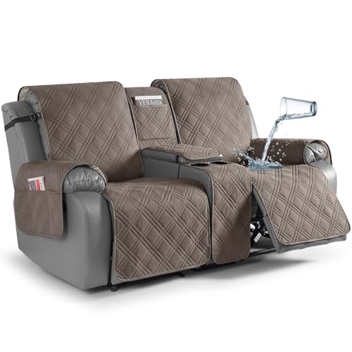 TAOCOCO Waterproof Loveseat Recliner Cover with Console, Non-Slip Reclining Loveseat with Console Cover with Pocket, Split Recliner Sofa Covers Furniture Protector for Pets Dogs(2 Seater, Taupe) - Image 1