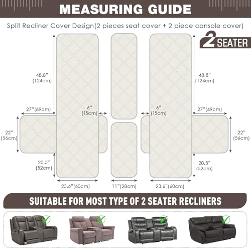 TAOCOCO Waterproof Loveseat Recliner Cover with Console, Non-Slip Reclining Loveseat with Console Cover with Pocket, Split Recliner Sofa Covers Furniture Protector for Pets Dogs(2 Seater, Taupe) - Image 5