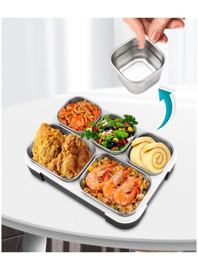 Stainless Steel Lunch Box for Kids Adults,Insulated Bento Lunch Box with Tableware & Bag,1000ML 5 Compartment Divided Lunch Containers with Lids（Green） - Image 3