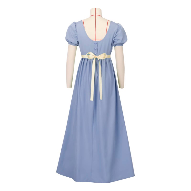 HEQU Regency Dresses for Women with Satin Sash Ruffle Empire Waist Dress Gown (3XL, Light Blue) - Image 3