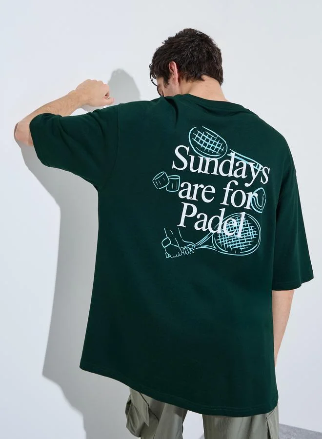 Styli Men Oversized Back Graphic Print Terry T-Shirt