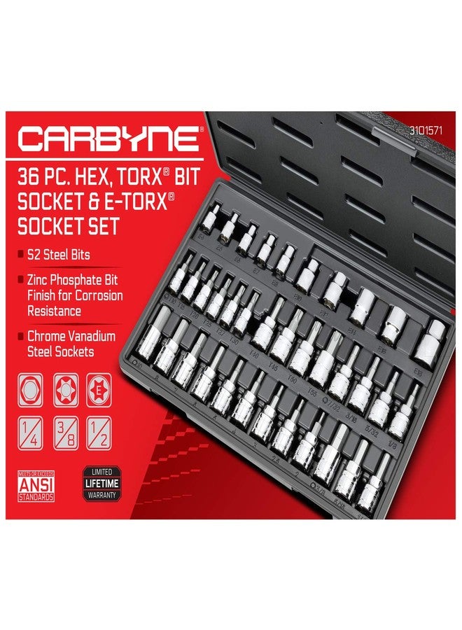 CARBYNE 36 Piece Hex, Torx Bit Socket & E-Torx Socket Set, S2 Steel | 1/4", 3/8" & 1/2" Drive - Image 2