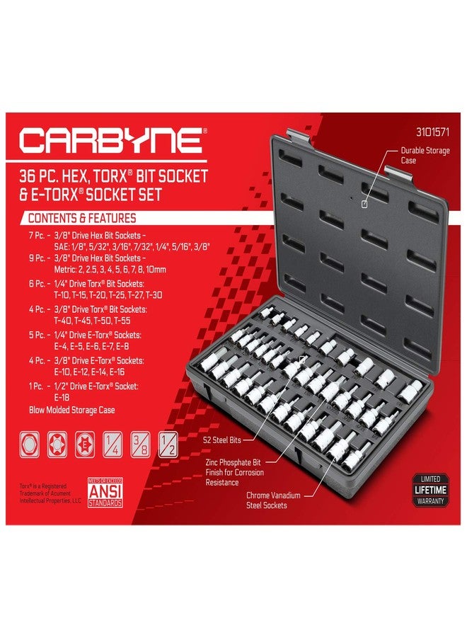 CARBYNE 36 Piece Hex, Torx Bit Socket & E-Torx Socket Set, S2 Steel | 1/4", 3/8" & 1/2" Drive - Image 3