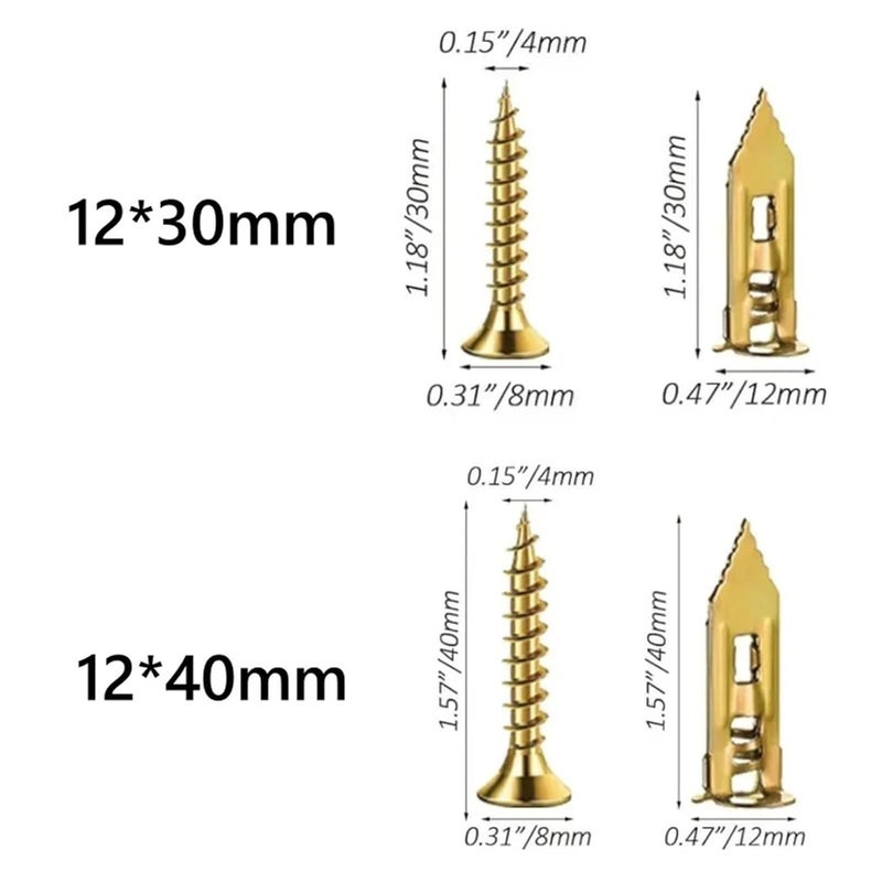 مسامير تثبيت الجدران الجافة (Drywall Anchors)، عدد 100/300/500 قطعة، براغي توسعة (Expansion Screws)، مجموعة مسامير تثبيت الجدران الجافة قابلة للحفر الذاتي للاستخدام المنزلي، لوح جبسي (Gypsum Board)، مسامير للجدران المجوفة، براغي ذاتية التثبيت (Self-Tapping Screw)، مقاس 12x40 مم (300 قطعة). - Image 3