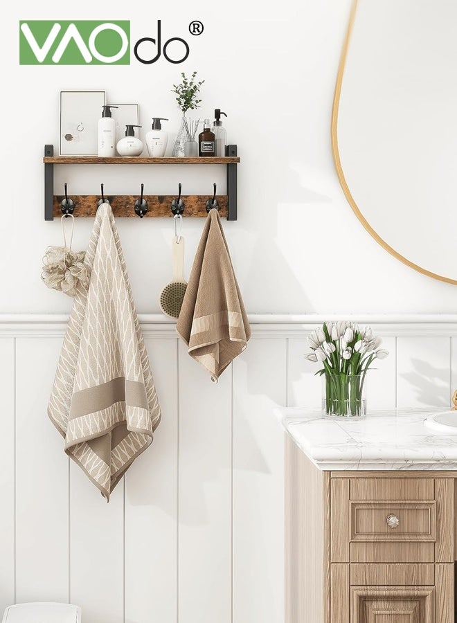 VAOdo Wall Hooks with Shelf, Wood Coat Rack with Shelf Wall-Mounted, Entryway Hanging Shelves with 5 Metal Hooks for Clothes Hats Towel Purse Robes, Bathroom Mudroom Bedroom - Image 5