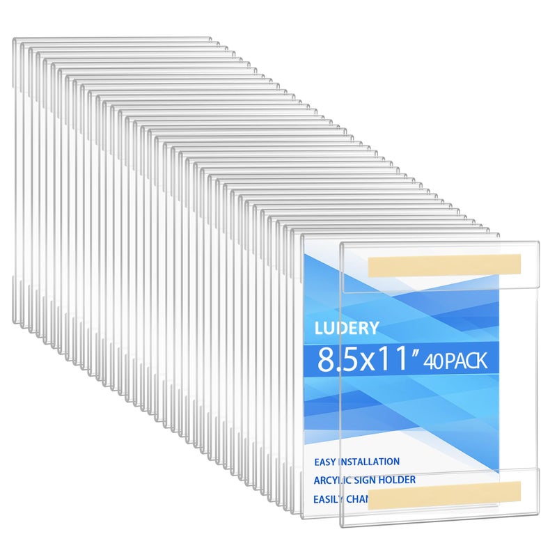 Ludery 85 x 11 Wall Mount Acrylic Sign Holder Plastic Sign Holder with 3M Tape AdhesiveClear Wall Mount FramePicture Paper Frames Holder for Home Office Store Restaurant40pack