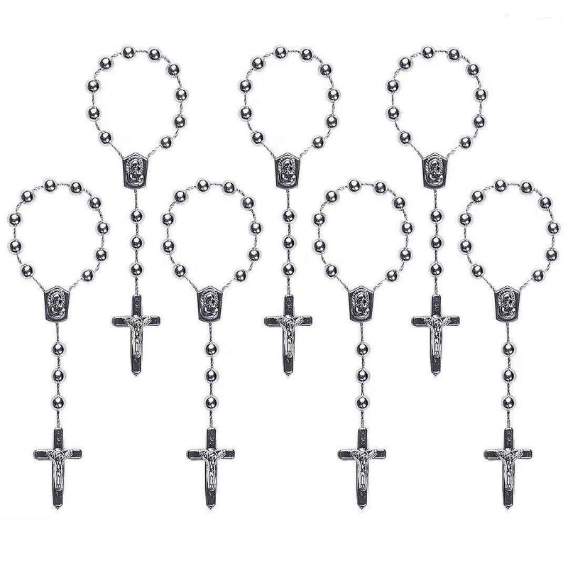 JUXINGDAZYF 30 Pc White Baptism Conducive to SevenColor Accent Mini Rosary AB Acrylic BeadsRecuerditos De BautismoChristening FavorsDecenariosTen YearsFinger Rosary Silver