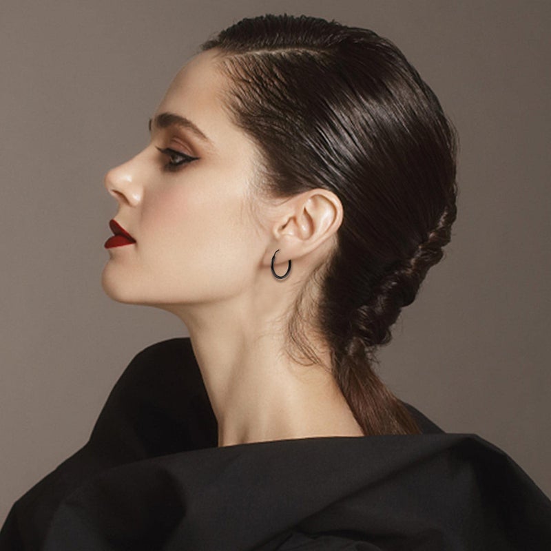 Jstyle 3 Pairs Stainless Steel Hoop Earrings Set Cute Huggie Earrings for Women,12MM,15MM, 20MM Black Tone - Image 4