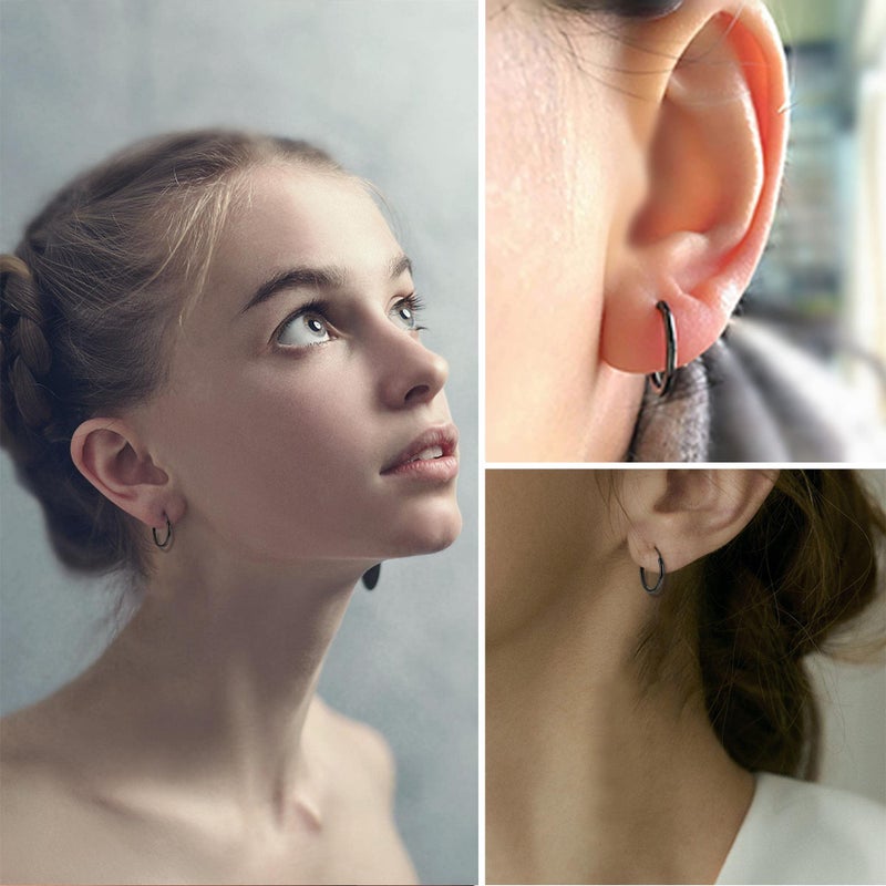 Jstyle 3 Pairs Stainless Steel Hoop Earrings Set Cute Huggie Earrings for Women,12MM,15MM, 20MM Black Tone - Image 5