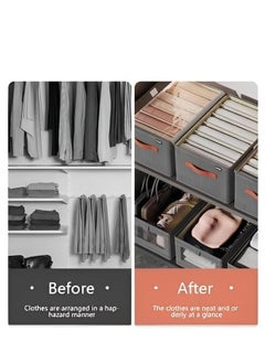 Cozy Nest Wardrobe Organizer with Metal Frame & Lid Set of 2 – Cationic Fabric Storage Basket for Clothes Durable Storage Box with Handles Ideal for Organizing Pants Jeans Sweaters (Extra Large_Grey)  - Image 3