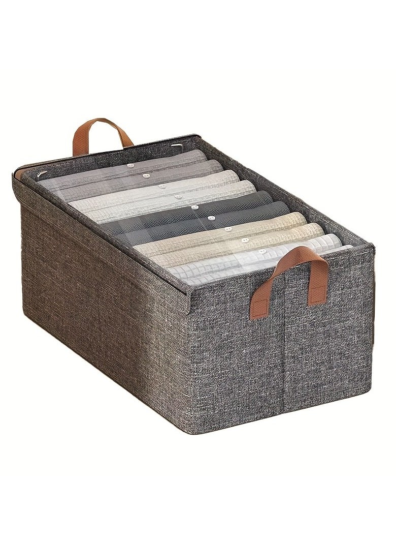 Cozy Nest - Wardrobe Organizer with Metal Frame & Lid Set of 2 – Cationic Fabric Storage Basket for Clothes Durable Storage Box with Handles Ideal for Organizing Pants Jeans Sweaters (Extra Large_Grey) - Image 1