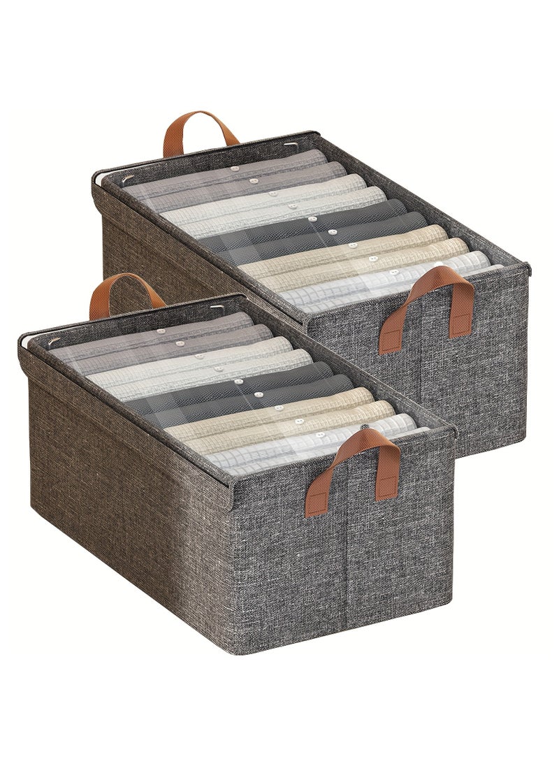 Cozy Nest - Wardrobe Organizer with Metal Frame & Lid Set of 2 – Cationic Fabric Storage Basket for Clothes Durable Storage Box with Handles Ideal for Organizing Pants Jeans Sweaters (Extra Large_Grey) - Image 1