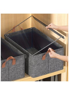 Cozy Nest Wardrobe Organizer with Metal Frame & Lid Set of 2 – Cationic Fabric Storage Basket for Clothes Durable Storage Box with Handles Ideal for Organizing Pants Jeans Sweaters (Extra Large_Grey)  - Image 2