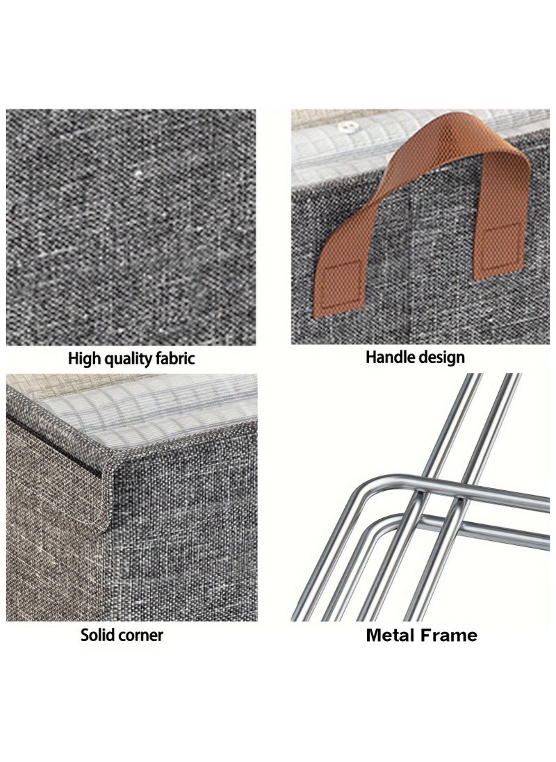 Cozy Nest - Wardrobe Organizer with Metal Frame & Lid Set of 2 – Cationic Fabric Storage Basket for Clothes Durable Storage Box with Handles Ideal for Organizing Pants Jeans Sweaters (Extra Large_Grey) - Image 1