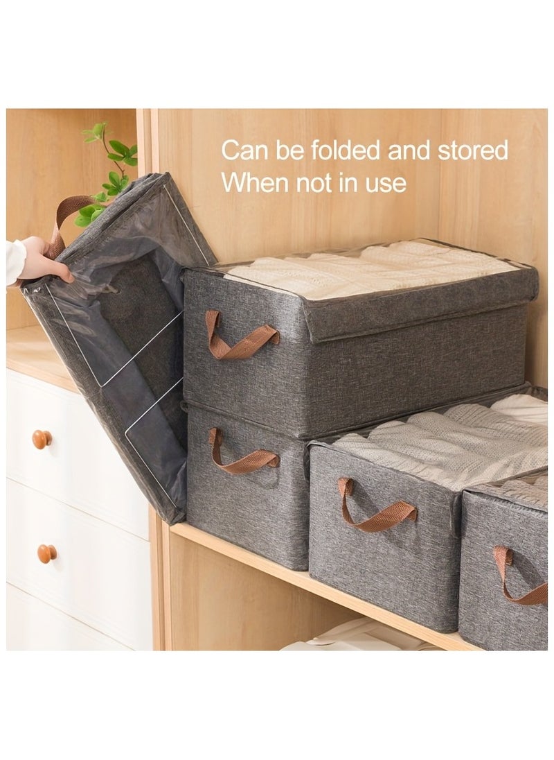 Cozy Nest - Wardrobe Organizer with Metal Frame & Lid Set of 2 – Cationic Fabric Storage Basket for Clothes Durable Storage Box with Handles Ideal for Organizing Pants Jeans Sweaters (Extra Large_Grey) - Image 1