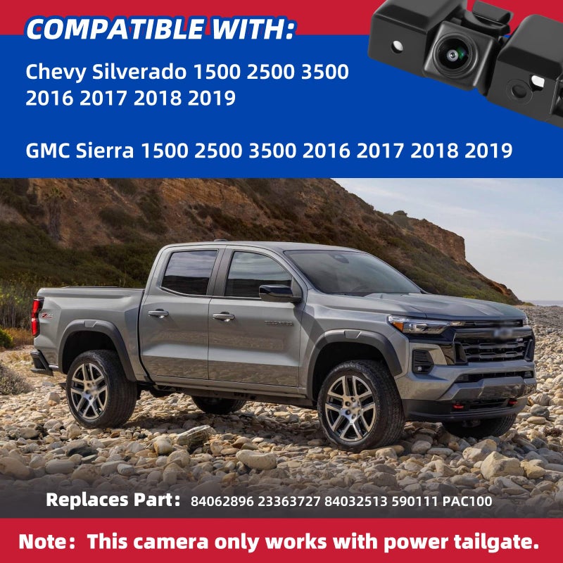 Dngbymx Backup Camera Compatible with 2016 2017 2018 2019 Chevy Silverado GMC Sierra 1500 2500 3500 Rear View Suitable for Power Tailgate Replace# 84062896 - Image 2