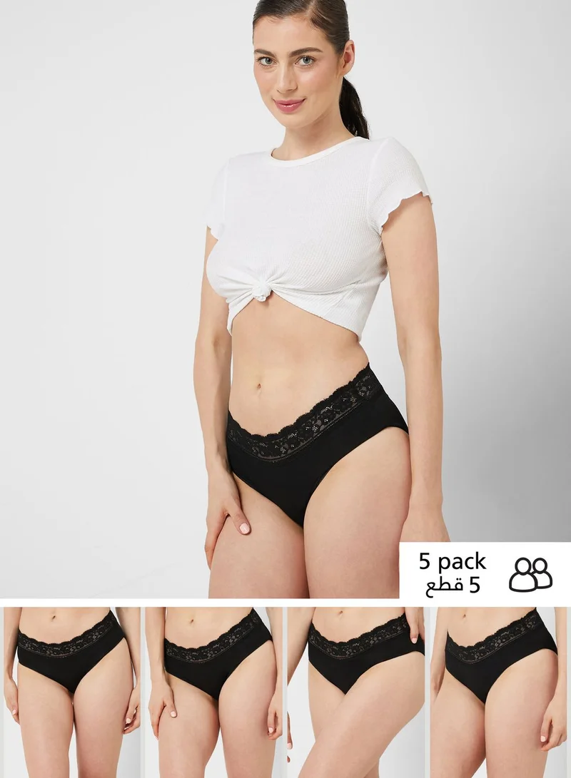 Marks & Spencer 5 Pack Cotton Lycra& Lace High Rise Shorts