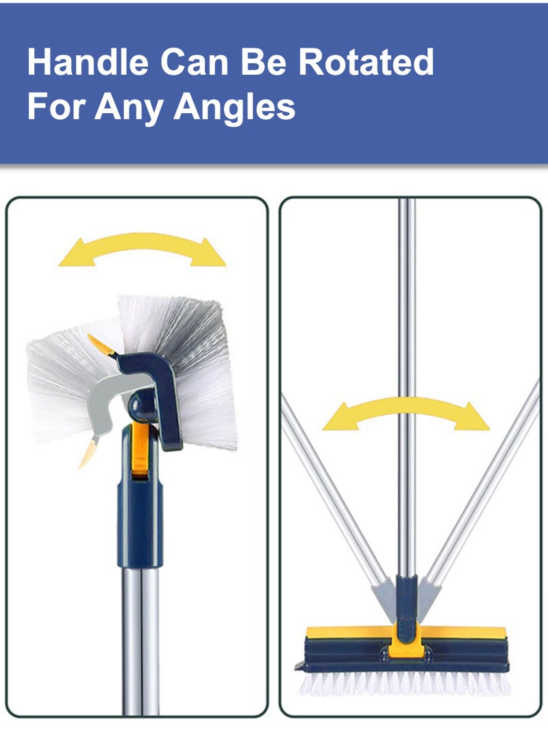 JOYYE 5 in 1 180° Rotating Floor Scrub Brush with Detachable Brush Head, Right Angle Bristle+Clip+Rubber Scraper+Extendable Handle+Spatula, Good for Home Kitchen Bathroom Floor Wall Window Tile Tub Dead Angle Clean (Blue) - Image 3