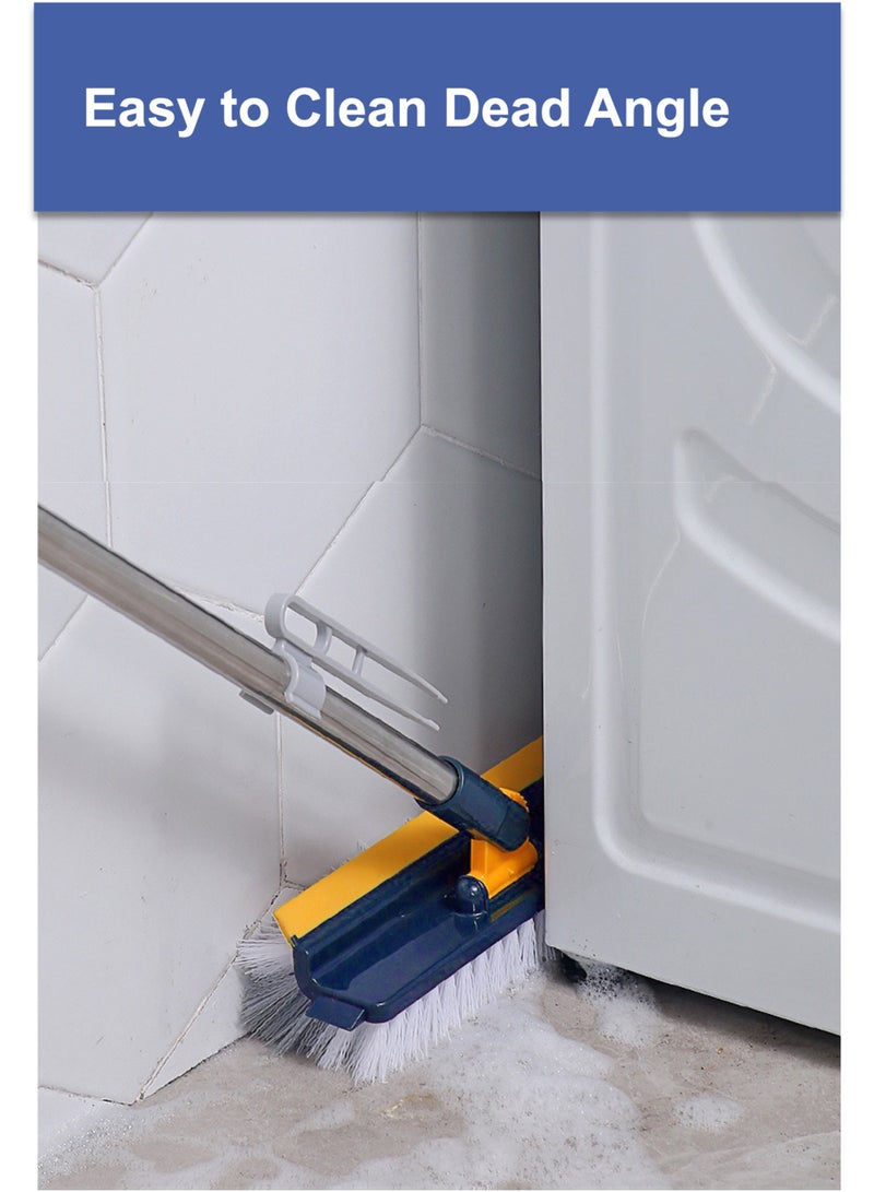 JOYYE 5 in 1 180° Rotating Floor Scrub Brush with Detachable Brush Head, Right Angle Bristle+Clip+Rubber Scraper+Extendable Handle+Spatula, Good for Home Kitchen Bathroom Floor Wall Window Tile Tub Dead Angle Clean (Blue) - Image 4
