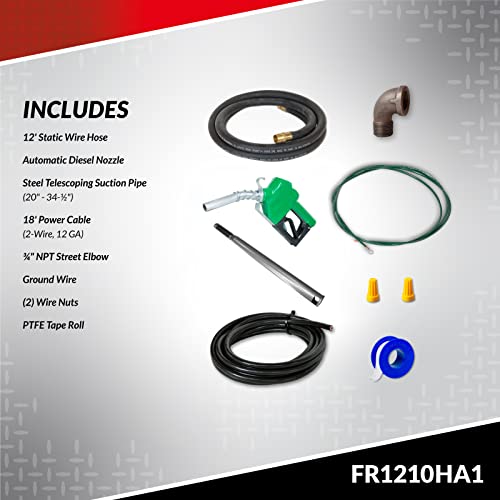 FILL RITE مضخة نقل الوقود Fill-Rite FR1210HA1 12V 15 GPM مع خرطوم تصريف وفوهة أوتوماتيكية (خضراء) - Image 4