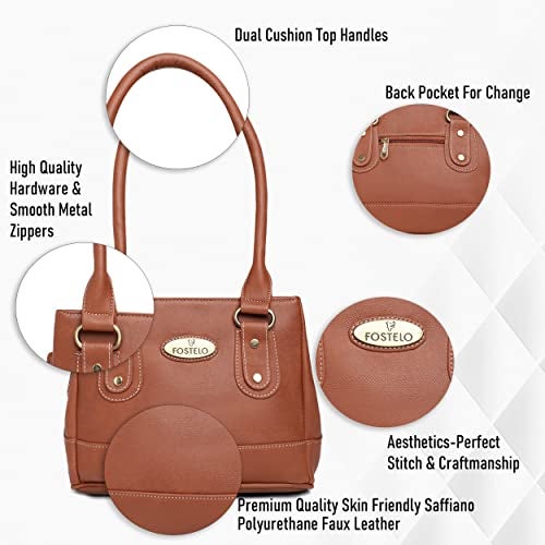 Fostelo Women's Bowie Satchel Tote Handbag for Women | Ladies Purse | Stylish Shoulder Bag | Gift For Women | Tan - Image 2