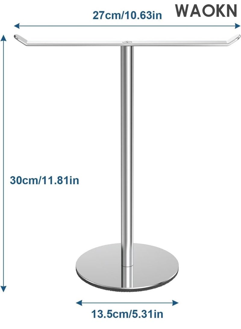 دبليو أيه أو كي أن رف مناشف من الفولاذ المقاوم للصدأ على شكل حرف T - منظم 2 في 1 مثبت على الحائط وسطح الطاولة، ملحقات حمام مقاومة للماء مع حامل عصابة رأس، حل تخزين مطبخ موفر للمساحة، تصميم عصري مقاوم للصدأ (فضي) - Image 4