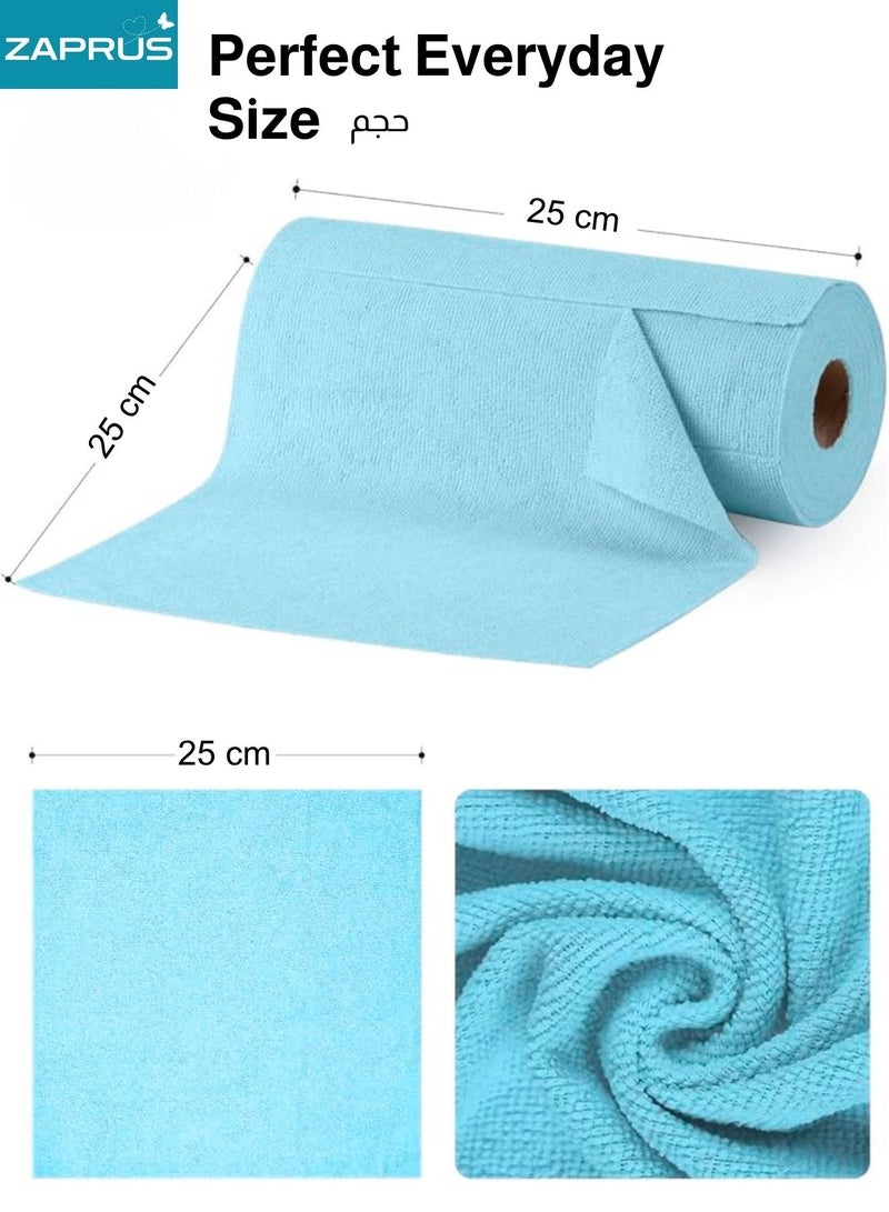 زابروس مناديل تنظيف متعددة الأغراض من زابروس Microfibre، 50 ورقة، قطع قماش قابلة لإعادة الاستخدام والغسل، فائقة الامتصاص، مناشف مطبخ متعددة الأغراض باللون الأزرق بحجم متوسط - Image 3