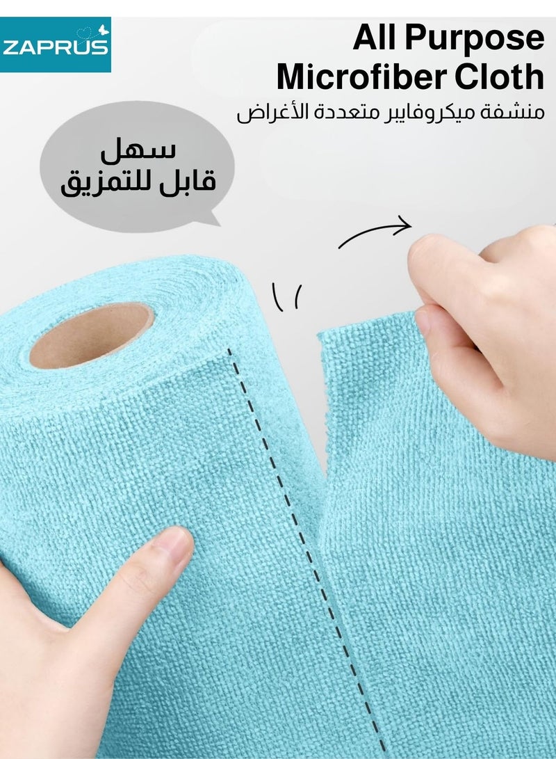 زابروس مناديل تنظيف متعددة الأغراض من زابروس Microfibre، 50 ورقة، قطع قماش قابلة لإعادة الاستخدام والغسل، فائقة الامتصاص، مناشف مطبخ متعددة الأغراض باللون الأزرق بحجم متوسط - Image 4