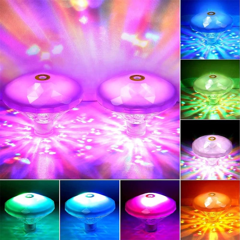 ELECDON 2 Pieces Swimming Pool Lights Floating Pool Lights Underwater Waterproof Lights LED Pool Accessories with 7 Modes for Disco Pool Party, Pond Decor Decoration, Hot Tub Bath Toys - Image 1
