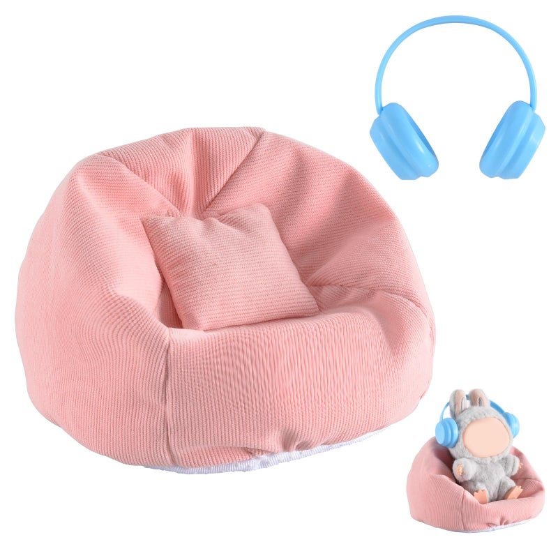 Ciunura Doll Car Seat for LABUBU, Handmade Bean Bag Sofa with Blue Earphone, Anti-Slip Bottomï¼ŒCute Dispaly Accessories for 5.9-6.7in Dolls(Pink) - Image 1
