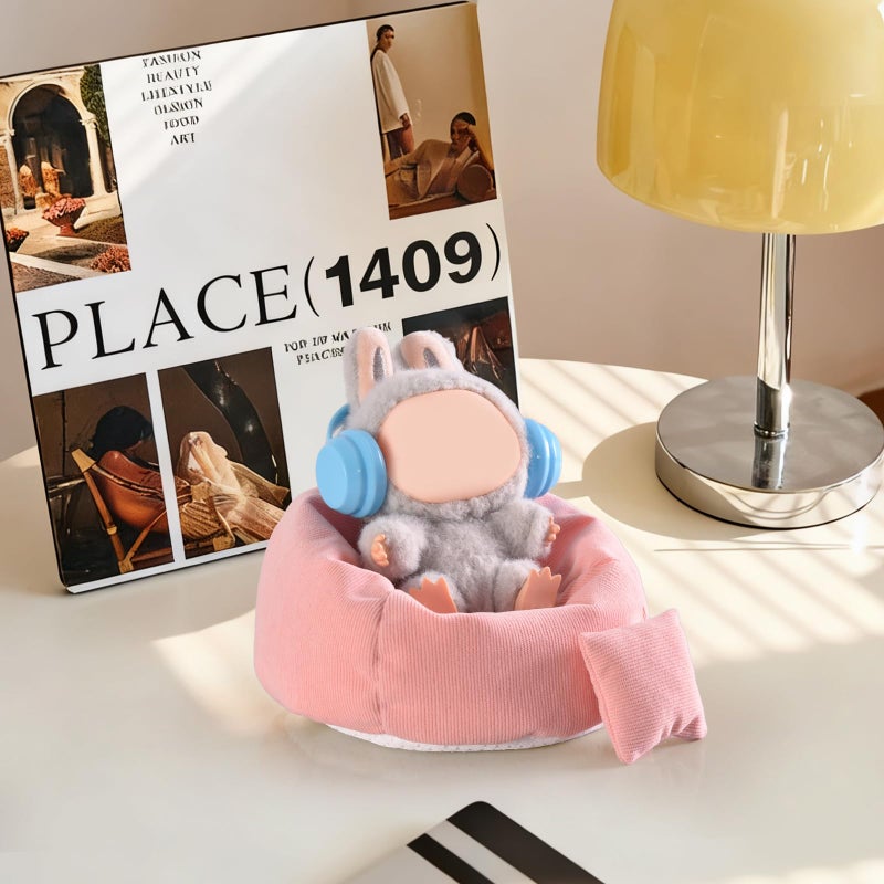 Ciunura Doll Car Seat for LABUBU, Handmade Bean Bag Sofa with Blue Earphone, Anti-Slip Bottomï¼ŒCute Dispaly Accessories for 5.9-6.7in Dolls(Pink) - Image 5