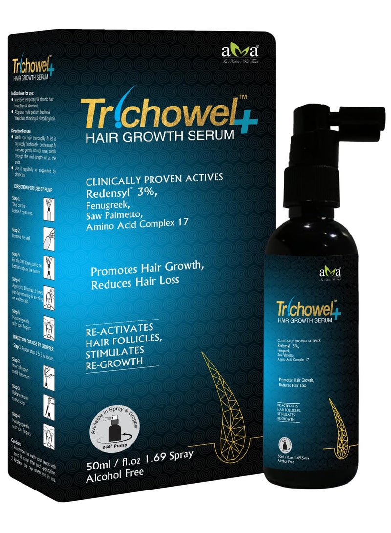 Vegetal Trichowel+ Hair Growth Serum, 50ml, Alcohol-Free, Promotes Hair Growth & Reduces Hair Loss - Image 1