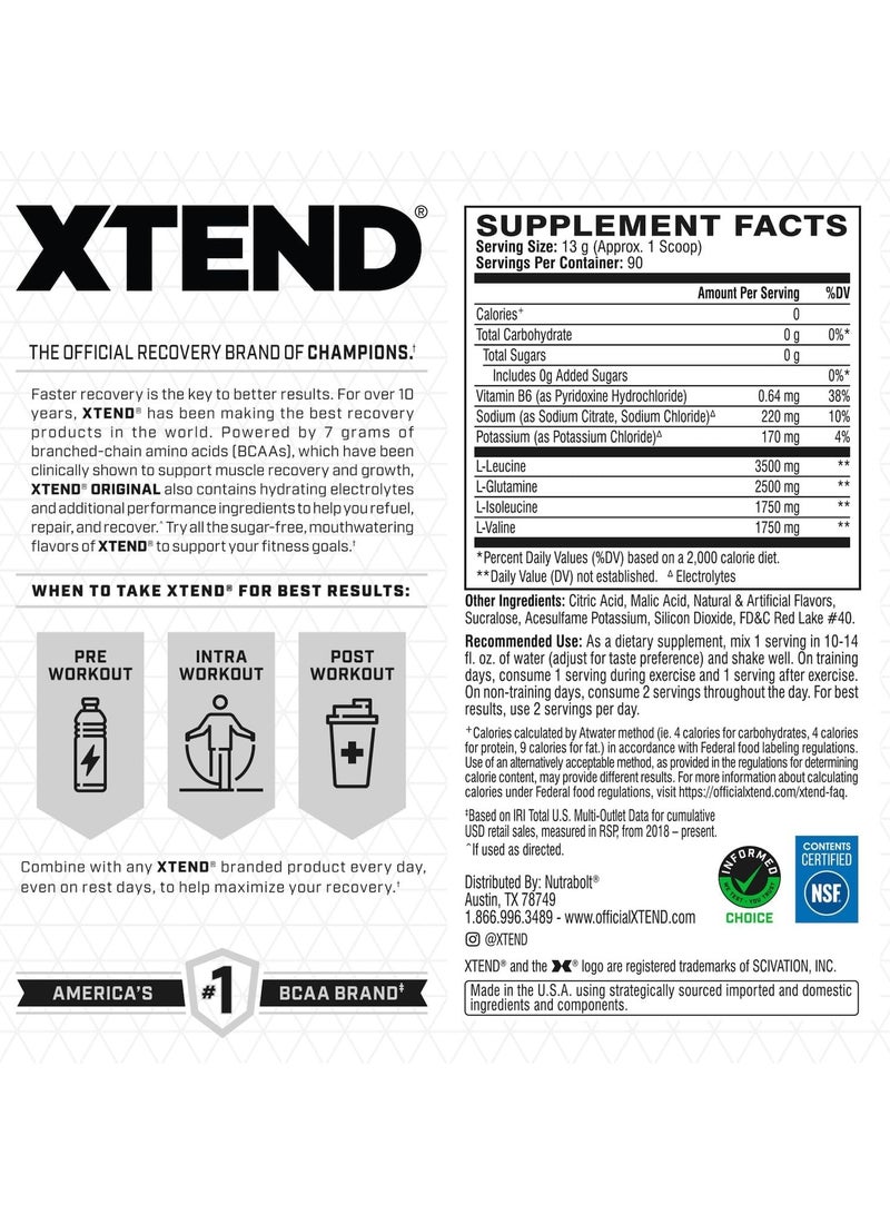 XTEND Original BCAA Powder Zero Sugar With Electrolytes for Hydration & Muscle Repair, Post-Workout Supplement, Strawberry & Kiwi Splash Flavor - 90 Servings - Image 2