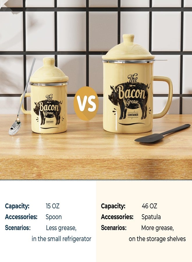 PGYARD Mini Bacon Grease Container With Strainer - 15OZ Enamel Grease Saver, Farmhouse Bacon Grease Keeper For Kitchen Fat Storage, Dishwasher Safe-Beige - Image 3