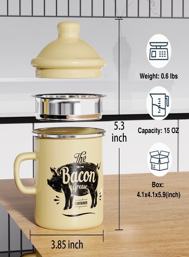 PGYARD Mini Bacon Grease Container With Strainer - 15OZ Enamel Grease Saver, Farmhouse Bacon Grease Keeper For Kitchen Fat Storage, Dishwasher Safe-Beige - Image 2