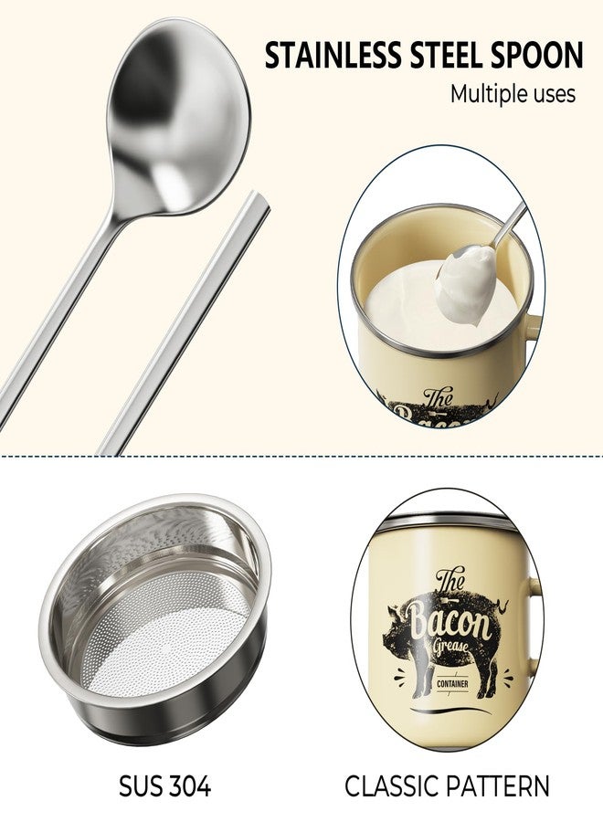 PGYARD Mini Bacon Grease Container With Strainer - 15OZ Enamel Grease Saver, Farmhouse Bacon Grease Keeper For Kitchen Fat Storage, Dishwasher Safe-Beige - Image 5