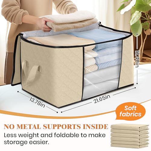 Fab totes 4 Pack Clothes Storage Foldable Thick Fabric Blanket Storage Bags Containers for Organizing Bedroom Closet Clothing Comforter Organization with HandleBeige - Image 3
