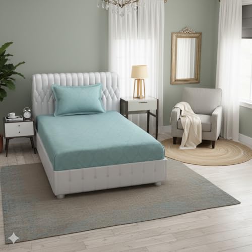 FRESH FROM LOOM Microfiber Rotary Printed Bed Sheet - Single Bedsheet, Hypoallergenic, Wrinkle Free with 1 Pillow Covers (60 x 90 Inches | Turquoise, Damas Design) 144 TC - Image 3
