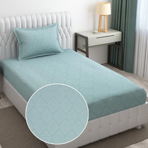 FRESH FROM LOOM Microfiber Rotary Printed Bed Sheet - Single Bedsheet, Hypoallergenic, Wrinkle Free with 1 Pillow Covers (60 x 90 Inches | Turquoise, Damas Design) 144 TC - Image 4