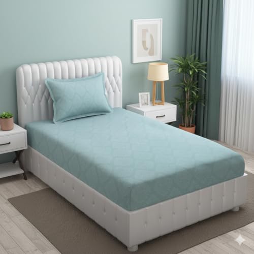 FRESH FROM LOOM Microfiber Rotary Printed Bed Sheet - Single Bedsheet, Hypoallergenic, Wrinkle Free with 1 Pillow Covers (60 x 90 Inches | Turquoise, Damas Design) 144 TC - Image 1