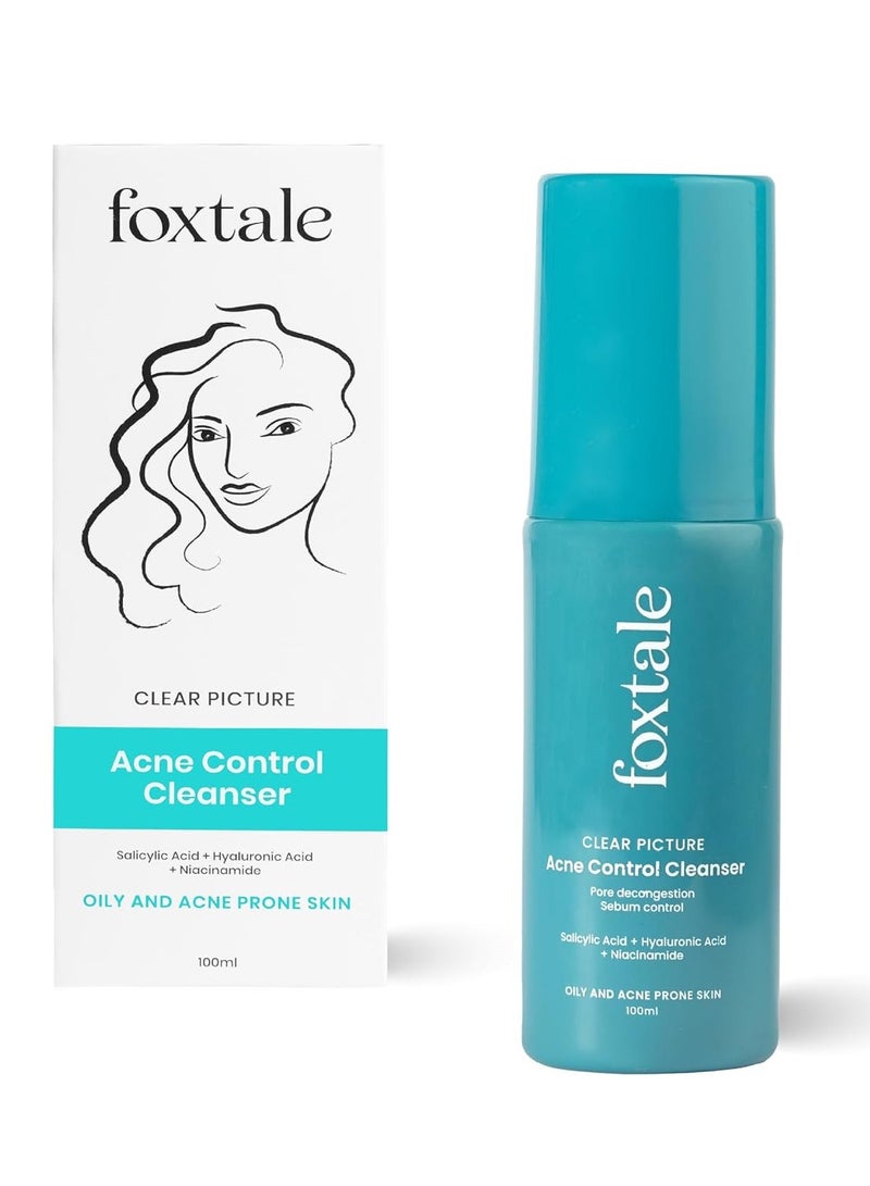 Foxtale 2% Salicylic Acid Face Wash for Oily and Acne Prone Skin With Niacinamide and Hyaluronic Acid Anti Acne Cleanser for Men and Women - 100 ml - Image 1