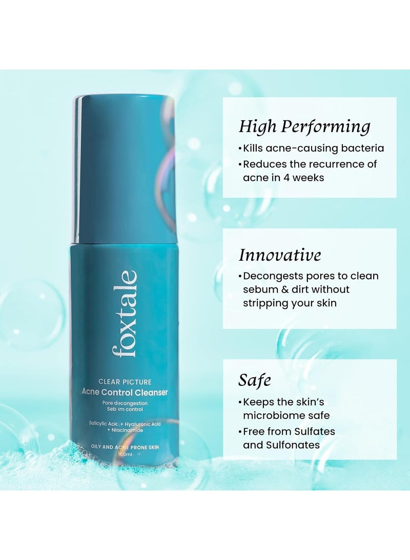 Foxtale 2% Salicylic Acid Face Wash for Oily and Acne Prone Skin With Niacinamide and Hyaluronic Acid Anti Acne Cleanser for Men and Women - 100 ml - Image 2