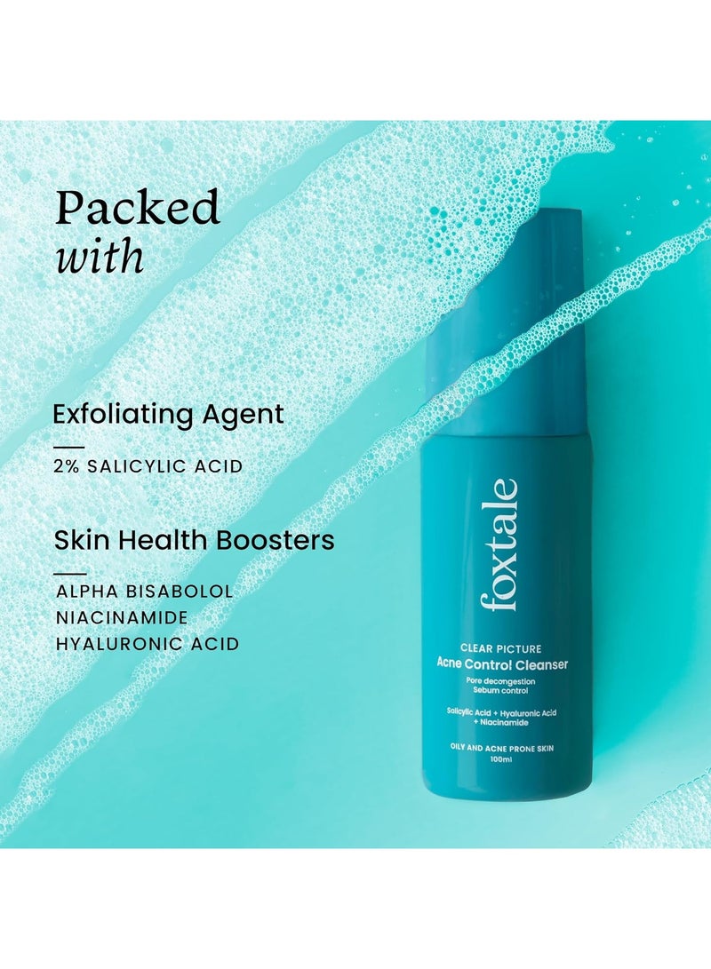 Foxtale 2% Salicylic Acid Face Wash for Oily and Acne Prone Skin With Niacinamide and Hyaluronic Acid Anti Acne Cleanser for Men and Women - 100 ml - Image 3