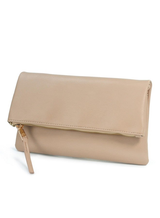 Hoxis Women'S Zipper Foldover Clutch Vegan Leather Envelope Cross Body Bag With Chain Strap (Nude) - Image 1