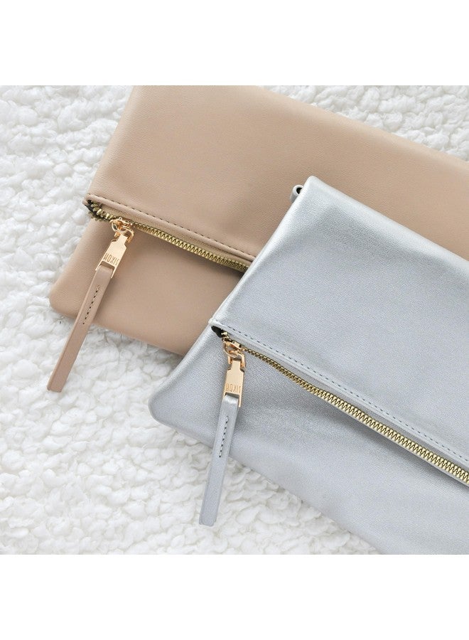 Hoxis Women'S Zipper Foldover Clutch Vegan Leather Envelope Cross Body Bag With Chain Strap (Nude) - Image 4